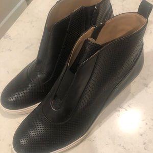 Paolo Black Leather Sneaker Wedges